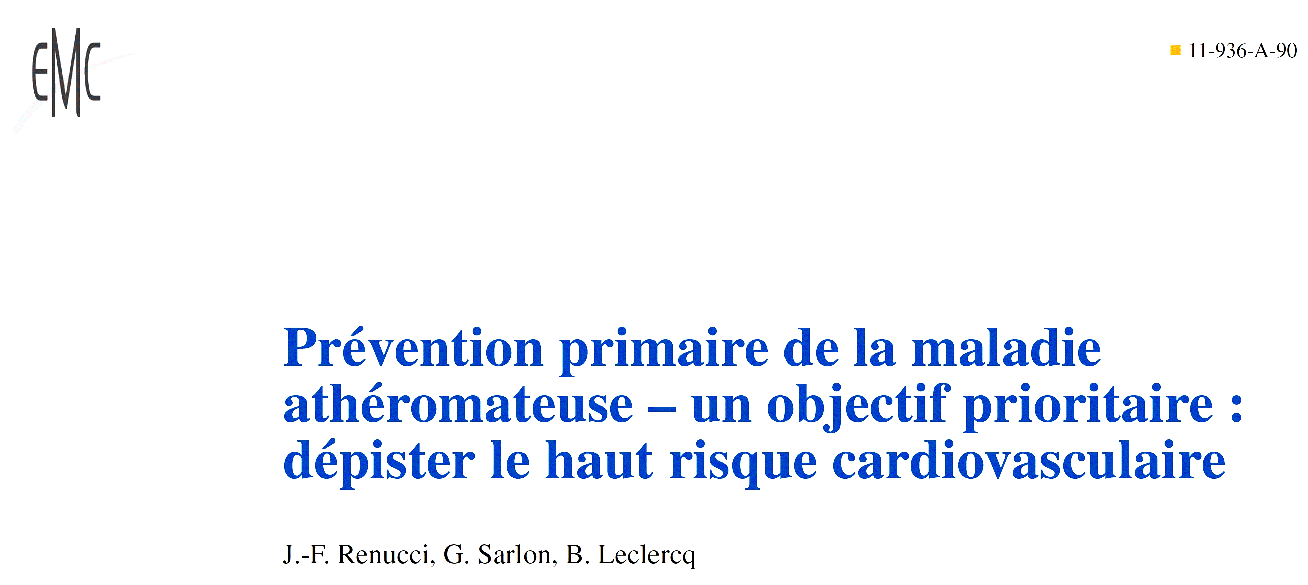 Dr Jean-François RENUCCI - PREVENTION CARDIO VASCULAIRE PRIMAIRE